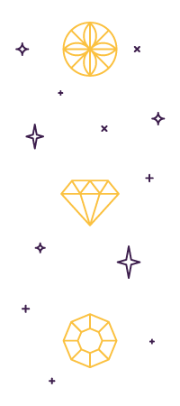 Gráfico que representa joyas cuidadas con diamantes y estrellas en taller de joyería en Burgos